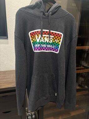 Vans Charcoal Hoodie with Rainbow Check Logo